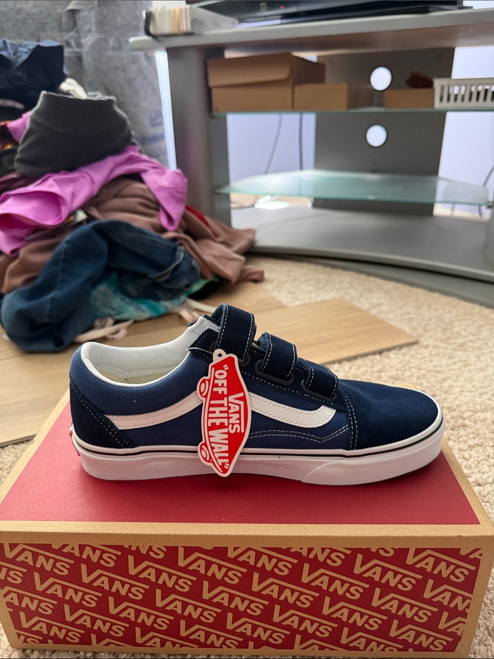 Vans Navy and White Old Skool Velcro Sneakers